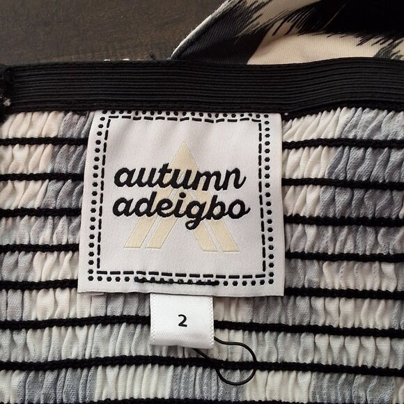 Autumn Adeigbo Nicolette Puff Sleeve Black & White Brushed Check Jumpsuit 2 - Picture 3 of 7